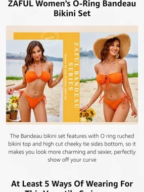 Zaful Orange O-Ring Ruched Bandeau Bikini